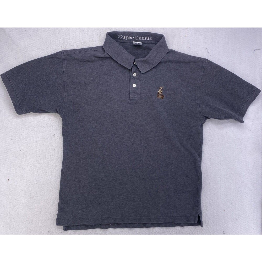 Warner Bros Studio Store Wile E Coyote Polo Shirt XL Super Genius Grey Vintage